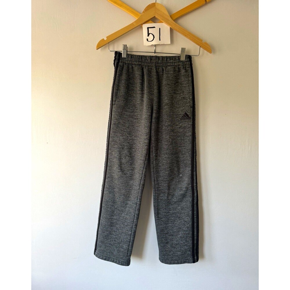 adidas Boys Gray/Black Fleece Track Jogger Pants 10-12 Elastic Waist Stripe